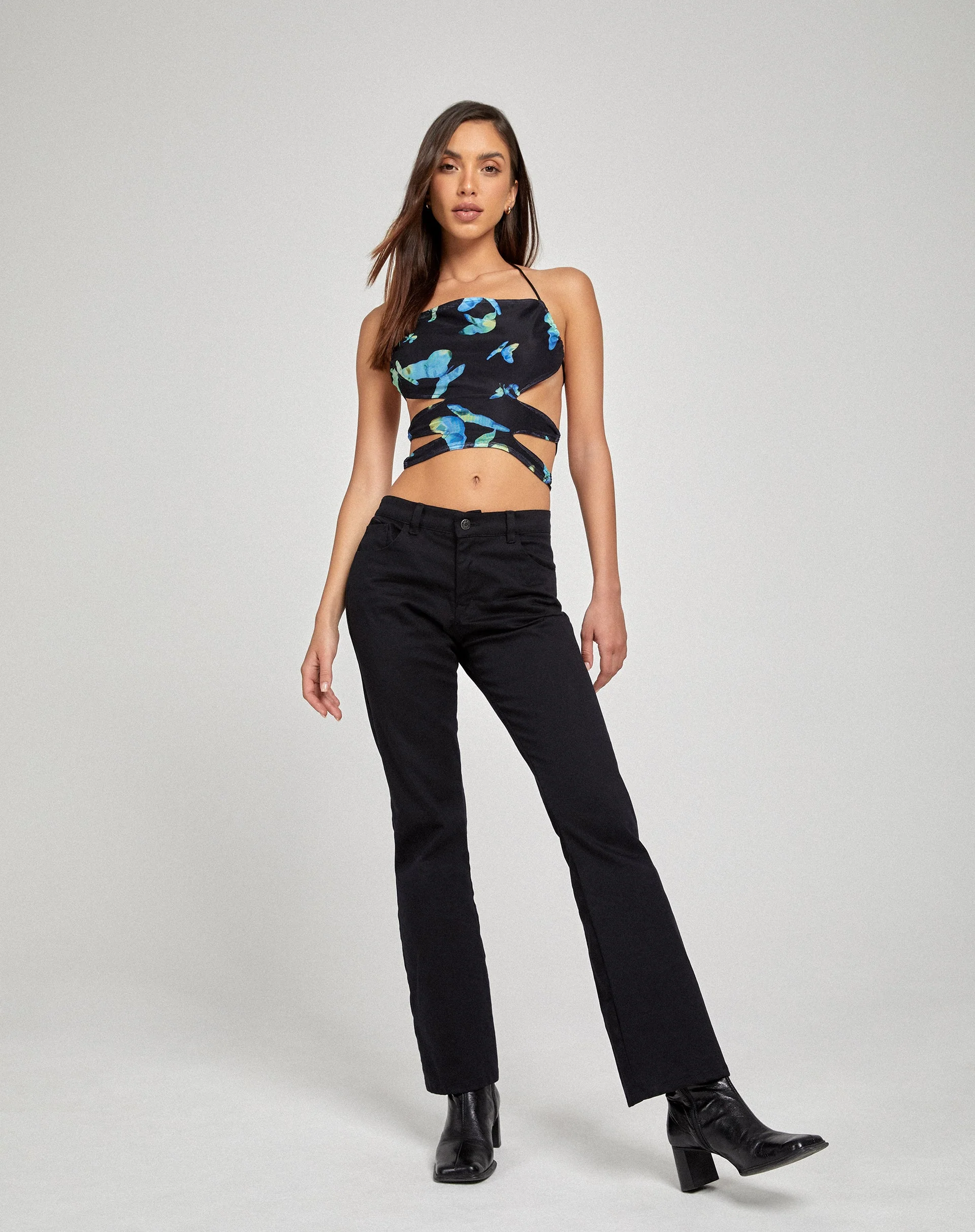 Ersa Cutout Top in Butterfly Watercolour Black - Image 5