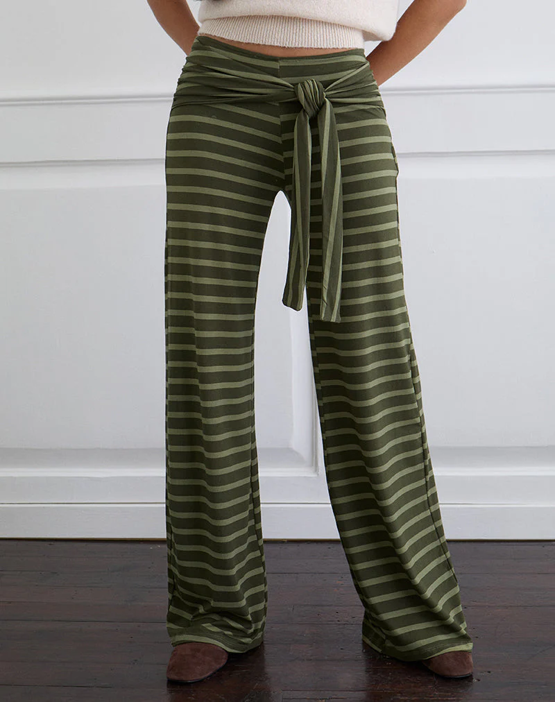 Esata Wrap Trouser in Wide Stripe Green