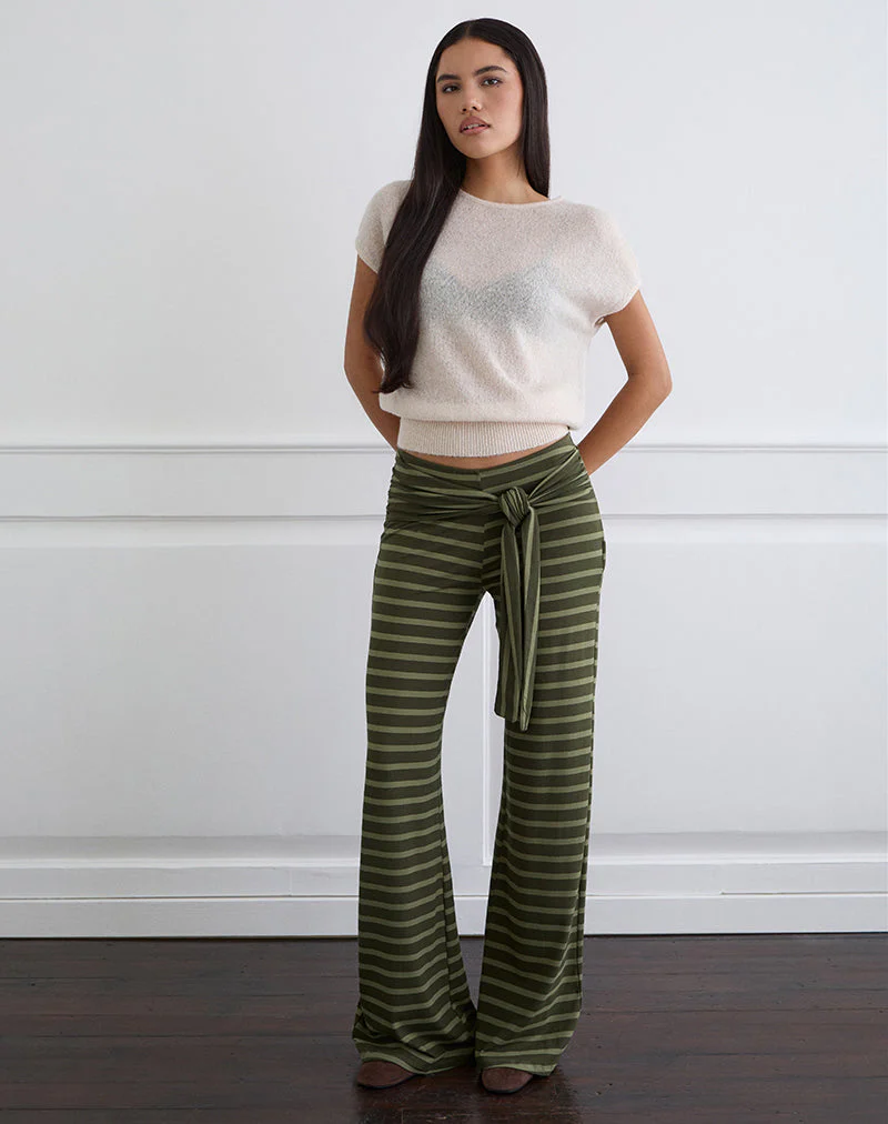 Esata Wrap Trouser in Wide Stripe Green - Image 2