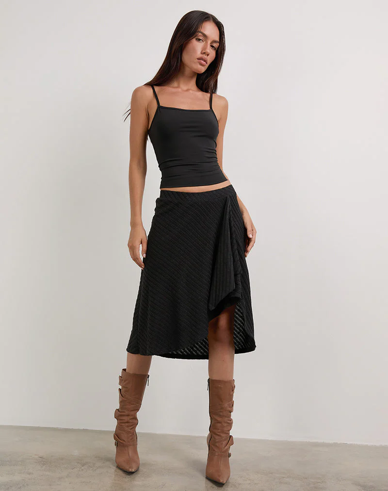 Esmeray Midi Skirt in Sheer Diagonal Knit Black - Image 2