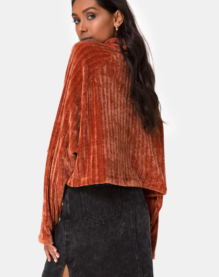 Evie Cropped Sweater in Rust Chenille - Image 2