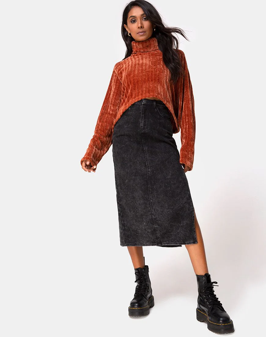 Evie Cropped Sweater in Rust Chenille - Image 3