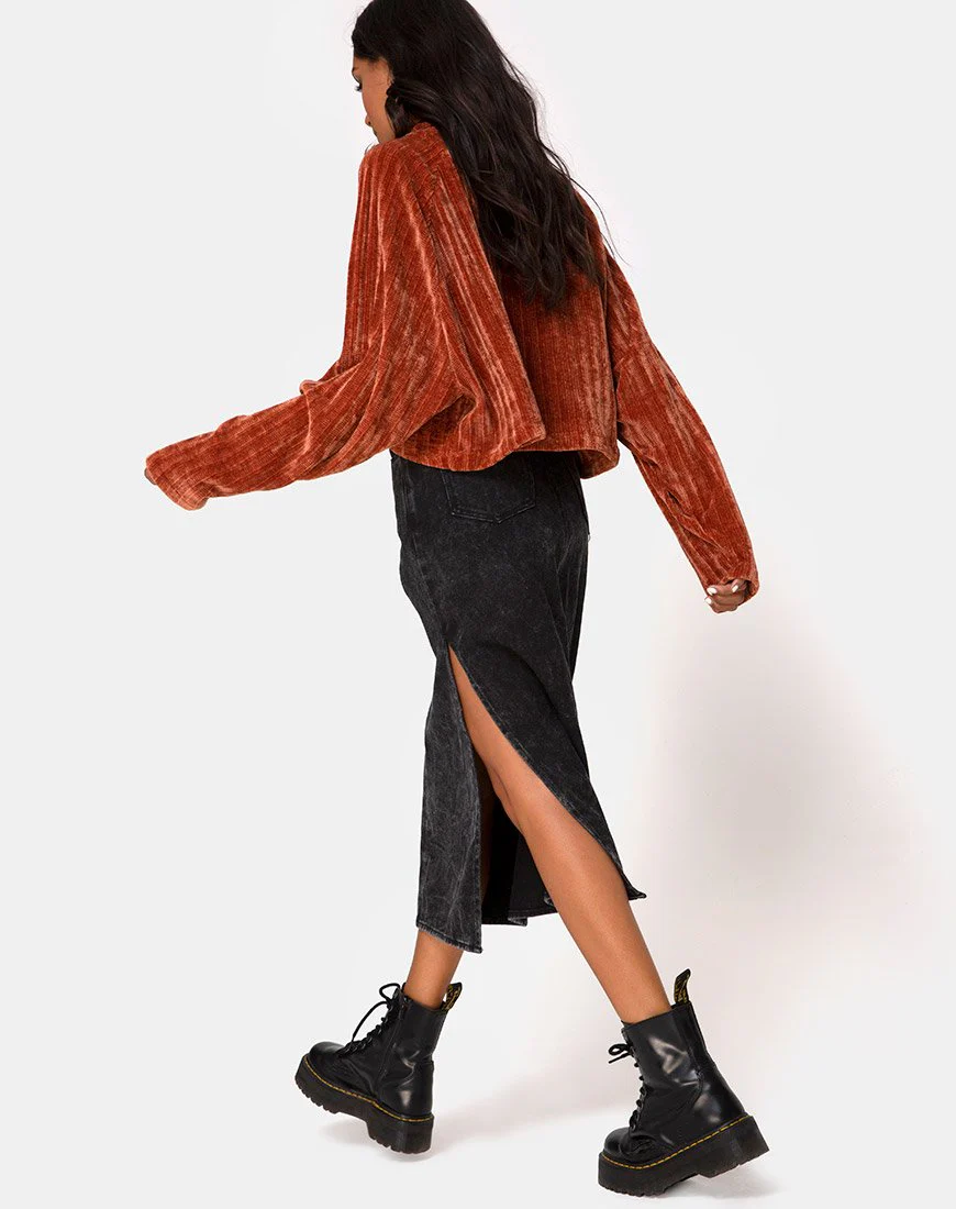 Evie Cropped Sweater in Rust Chenille - Image 4