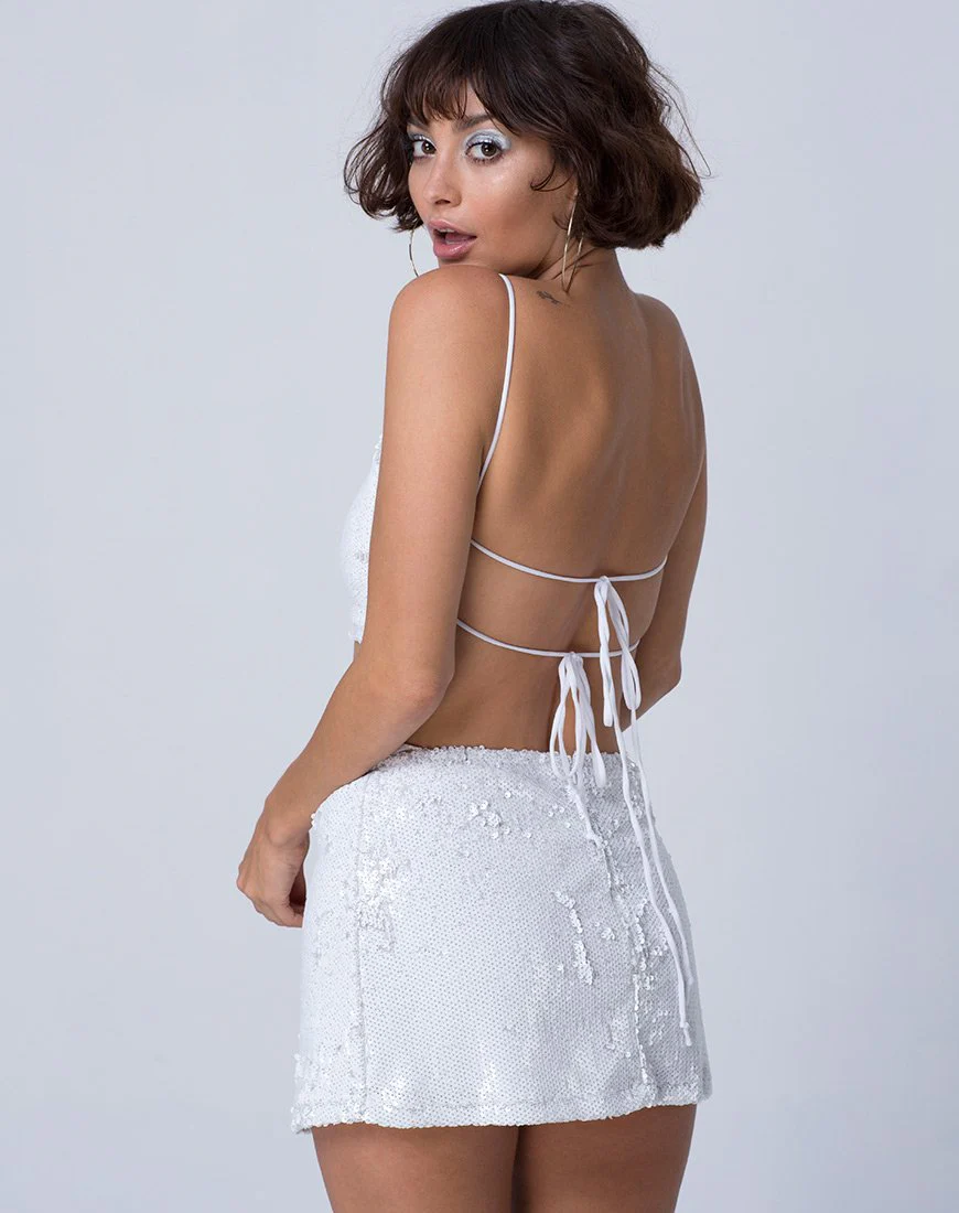 Ewi Skirt in Fishcale Sequin White Matte - Image 2
