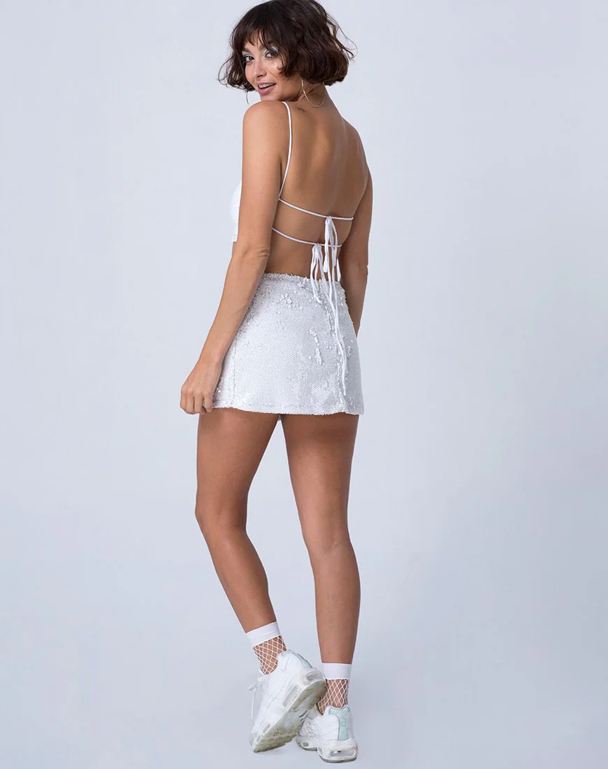 Ewi Skirt in Fishcale Sequin White Matte - Image 4