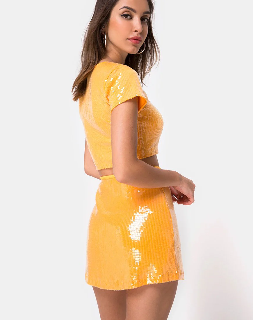 Ewi Skirt in Tangerine with Clear Sequin - Image 2