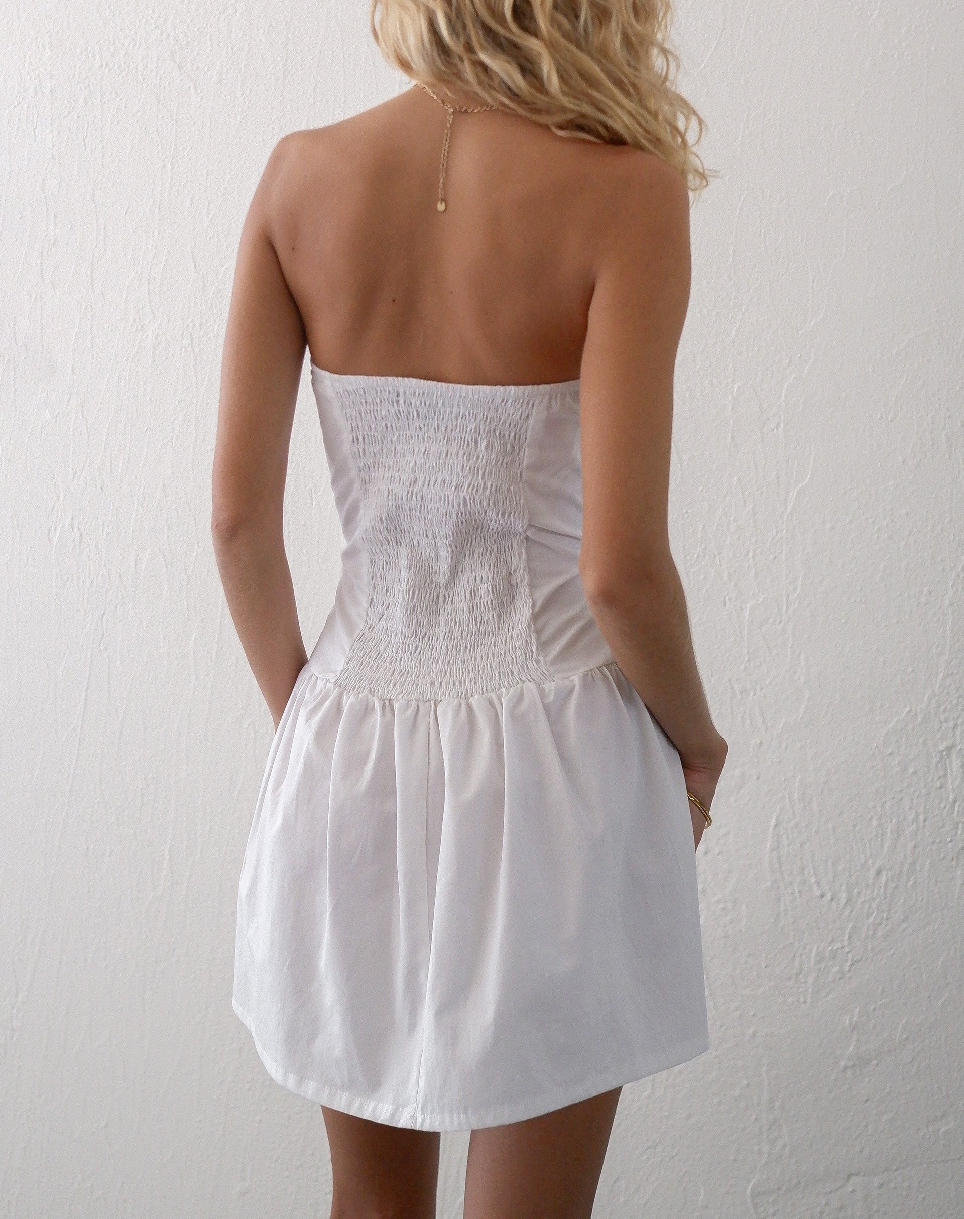 Faelyn Bandeau Mini Dress in Poplin White - Image 6