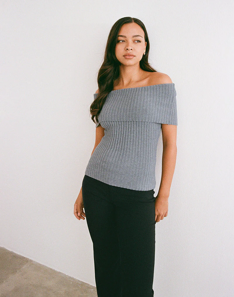 Fahari Foldover Top in Rib Knit Grey - Image 6