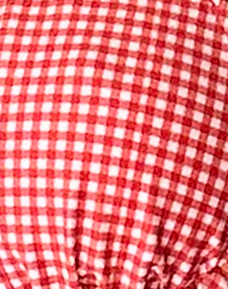 Farida Bikini Bottom in Red Gingham with Picot Trim - Image 6