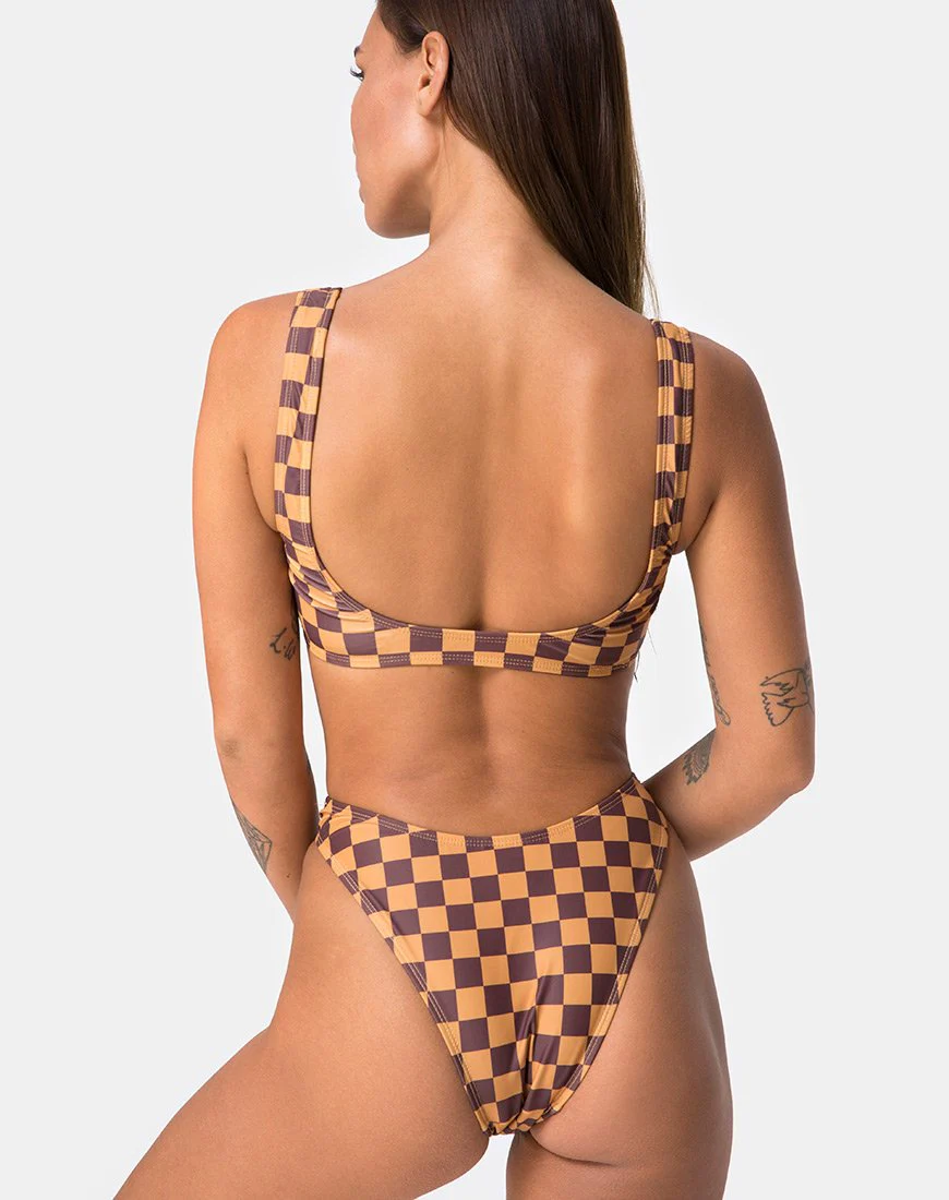Farida Bikini Top in Mocha Checker - Image 3