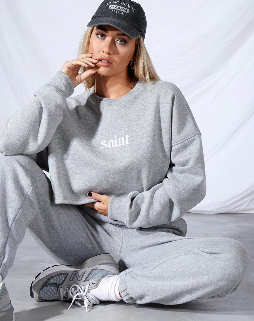 Fawly Crop Top in Grey Marl 'Saint' Embro - Image 2