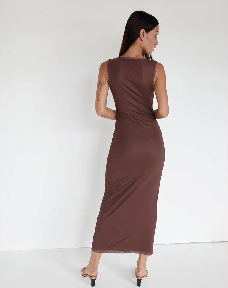 Fayola Maxi Dress in Blurred Floral Print Brown - Image 4