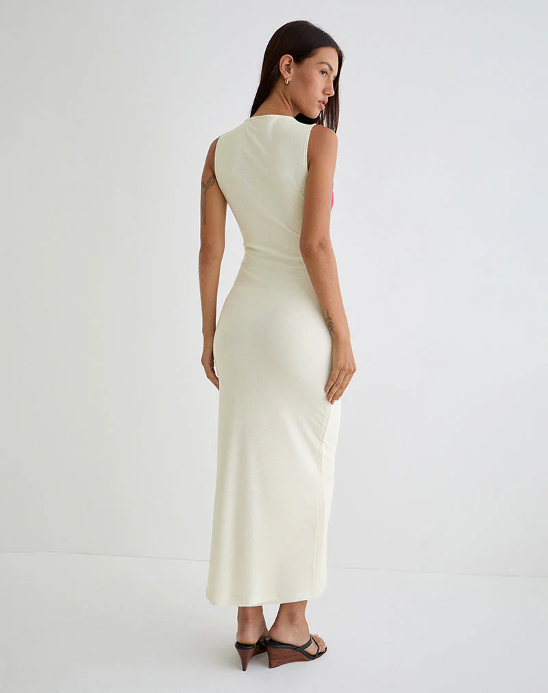 Fayola Printed Maxi Dress in Cream with Red Watercolour Flower - Image 4