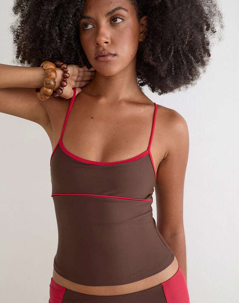 Fraba Tankini in Brown with Red Binding - Image 3