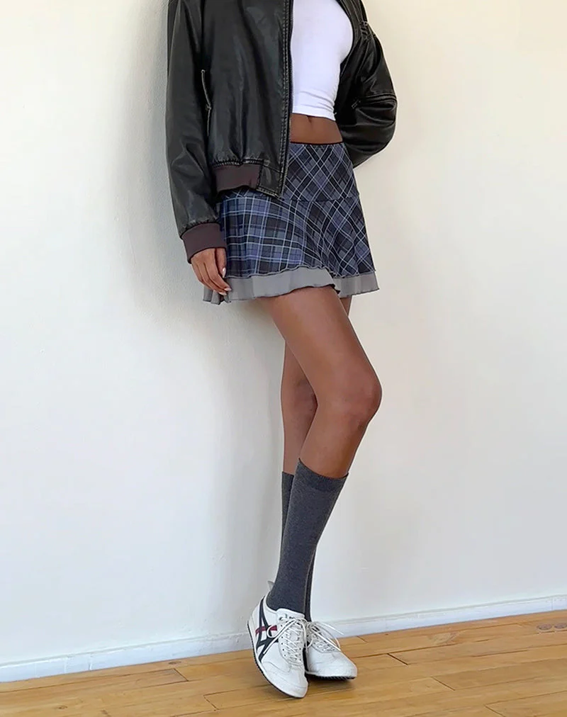 Friska Mini Skirt in Blue Grey Check Mesh - Image 3