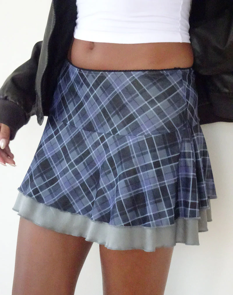 Friska Mini Skirt in Blue Grey Check Mesh - Image 4