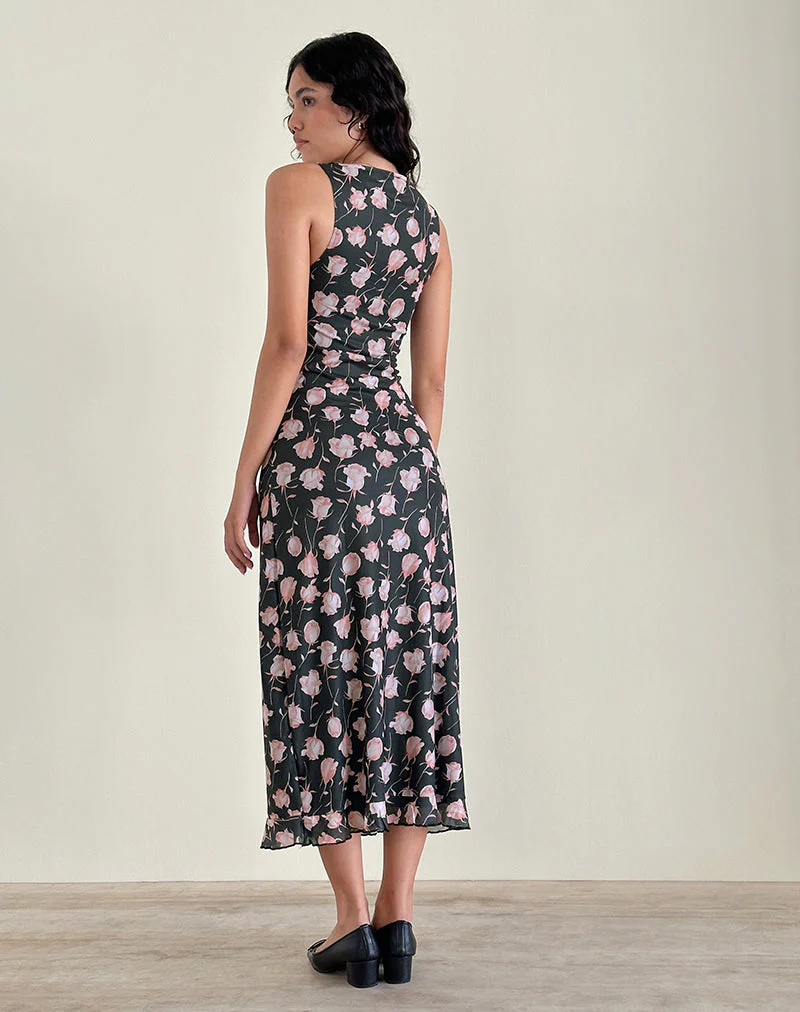 Gabriela Midi Dress in Falling Rose Jet Black - Image 4