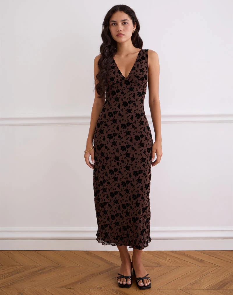 Gabriela Midi Dress in Garden Floral Brown - Image 3
