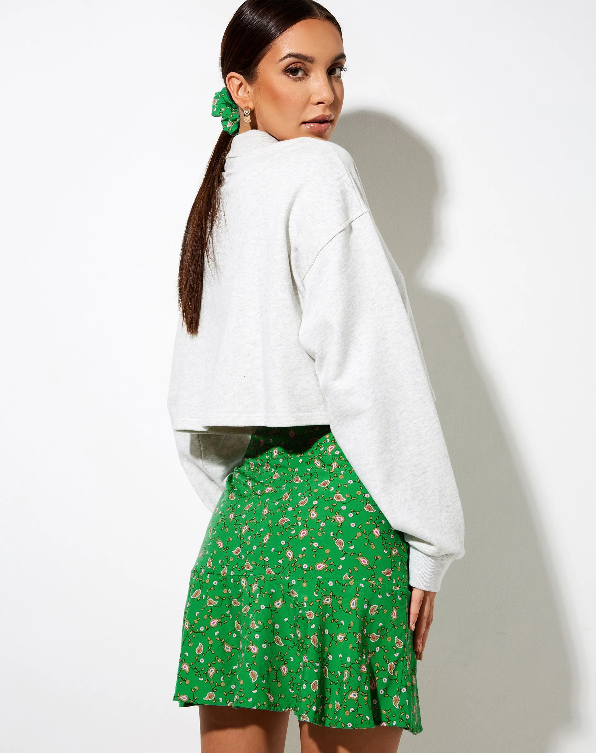 Gaelle Mini Skirt in Paisley Fun Green - Image 2