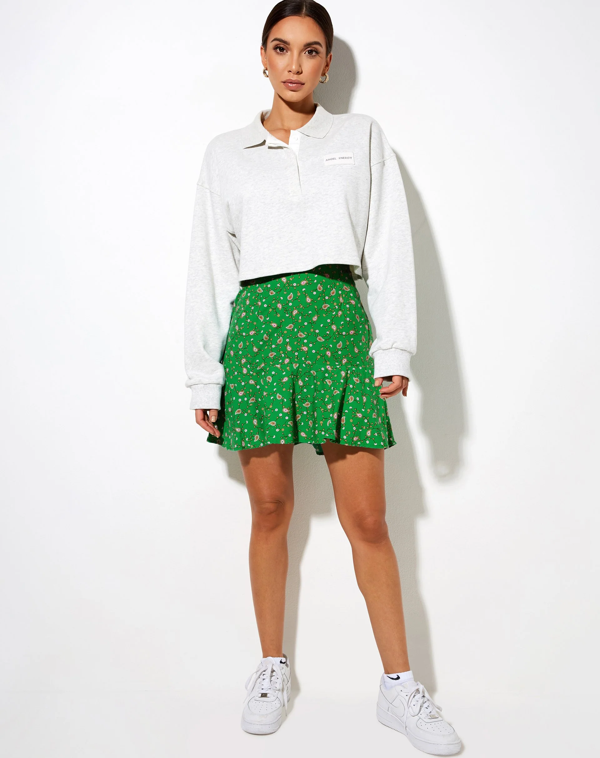 Gaelle Mini Skirt in Paisley Fun Green - Image 3