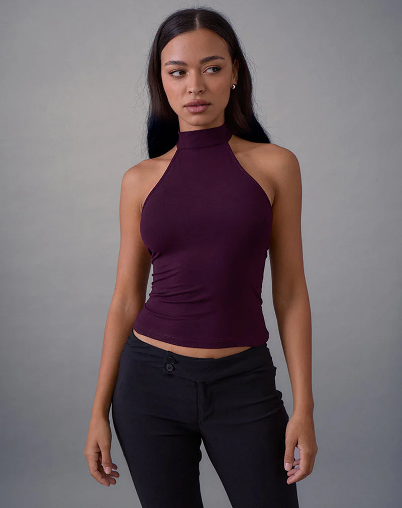 Galile High Neck Top in Jersey Fig - Image 3