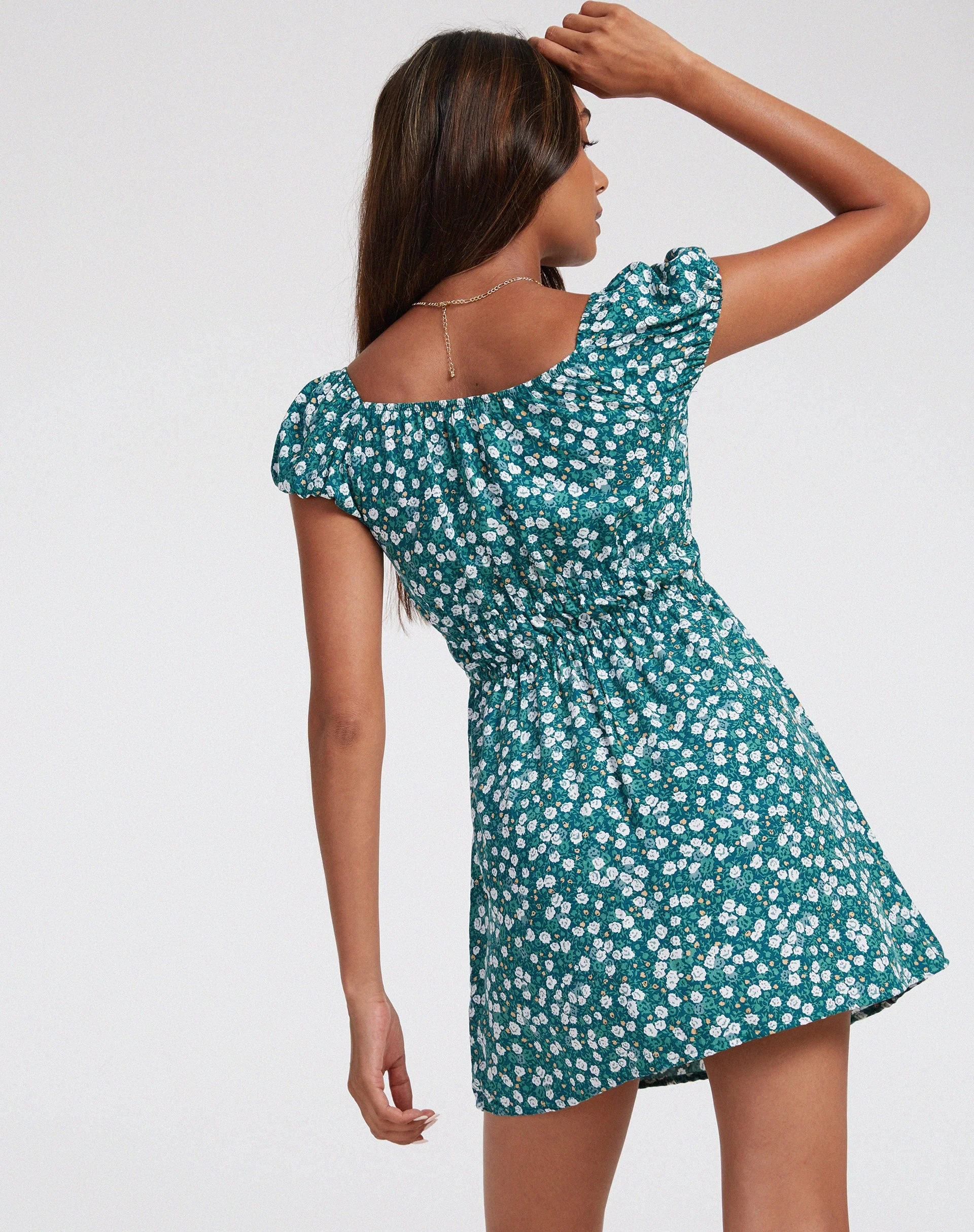 Galova Mini Dress in Floral Field Green - Image 3