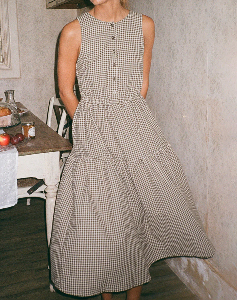 Galuh Smock Dress in Mini Brown Gingham - Image 3