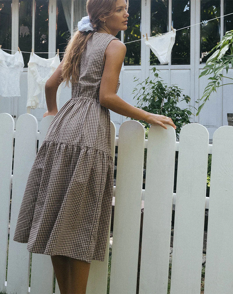 Galuh Smock Dress in Mini Brown Gingham - Image 5