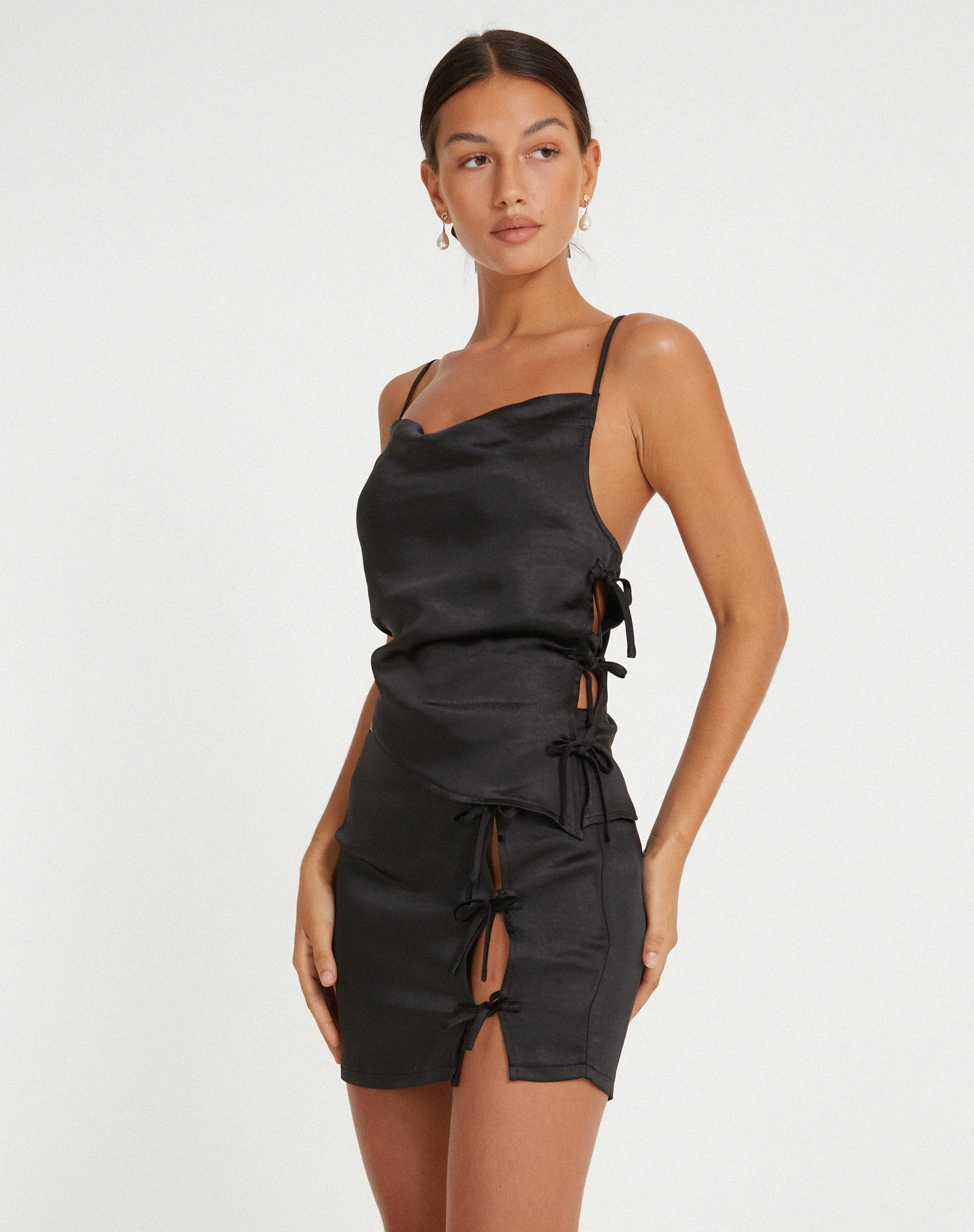 Gamay Mini Skirt in Satin Black - Image 5