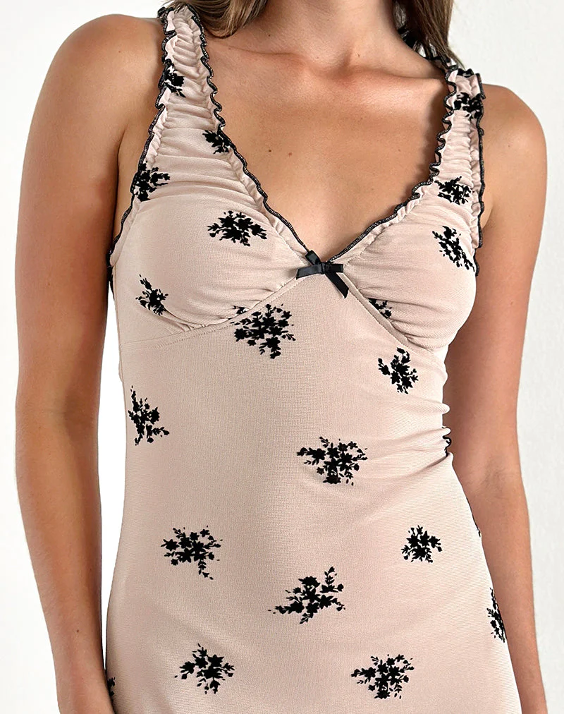 Gandira Midi Dress in Cluster Ditsy Floral Flock Nude - Image 4
