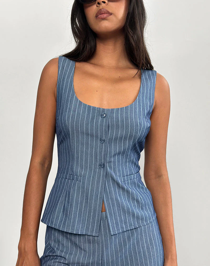 Ganita Vest in Pinstripe Blue - Image 2