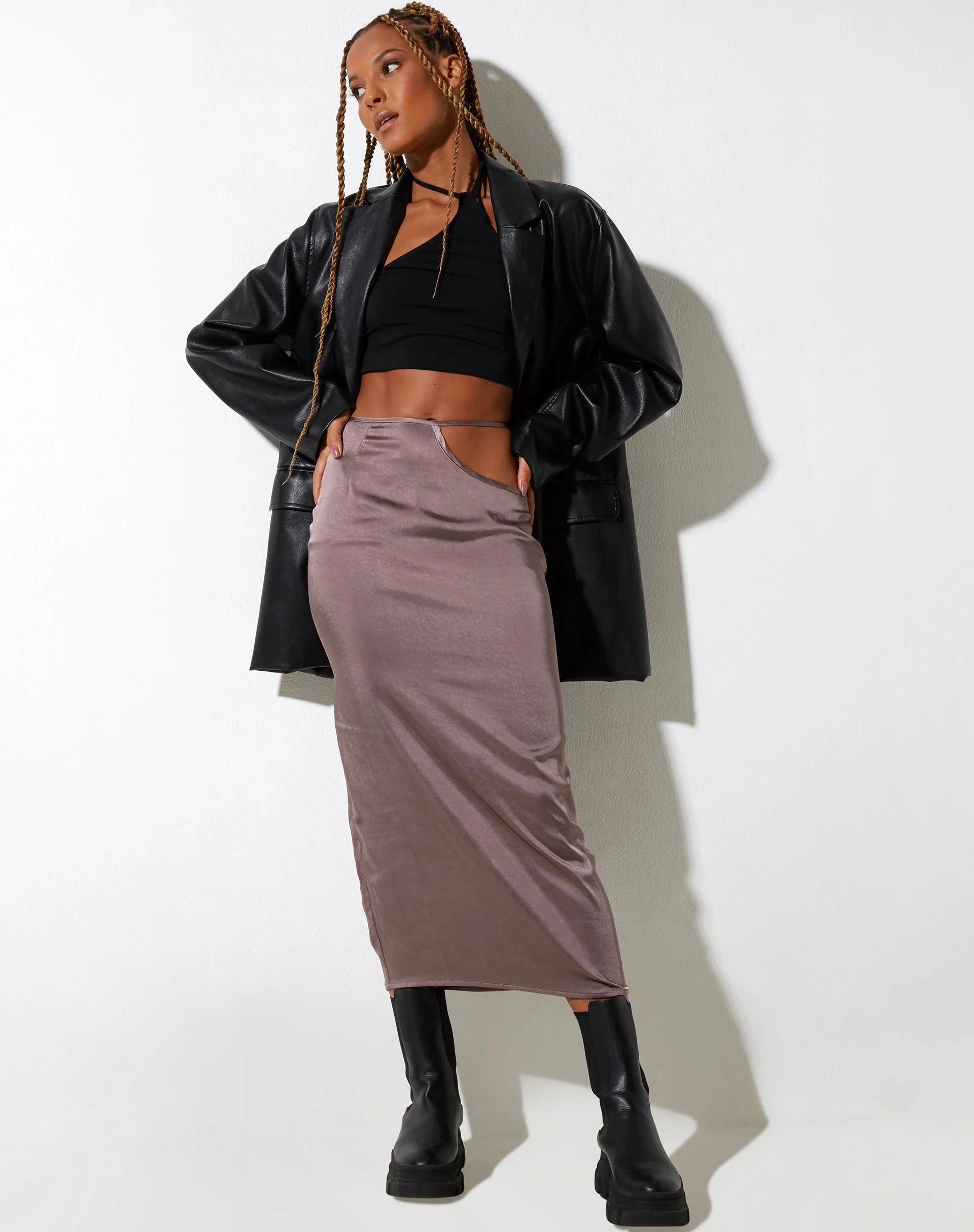 Gardy Midi Skirt in Satin Steel - Image 3