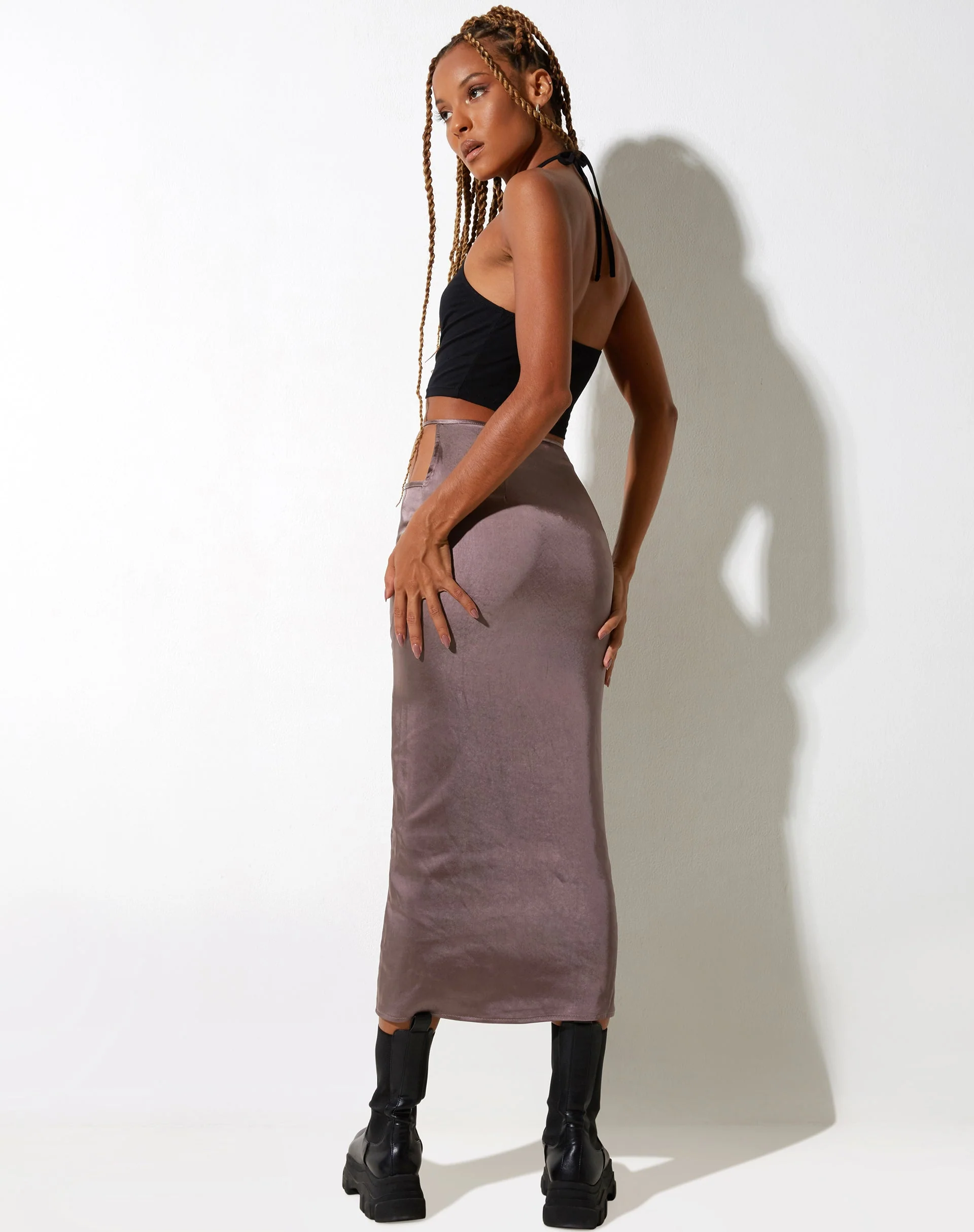 Gardy Midi Skirt in Satin Steel - Image 4