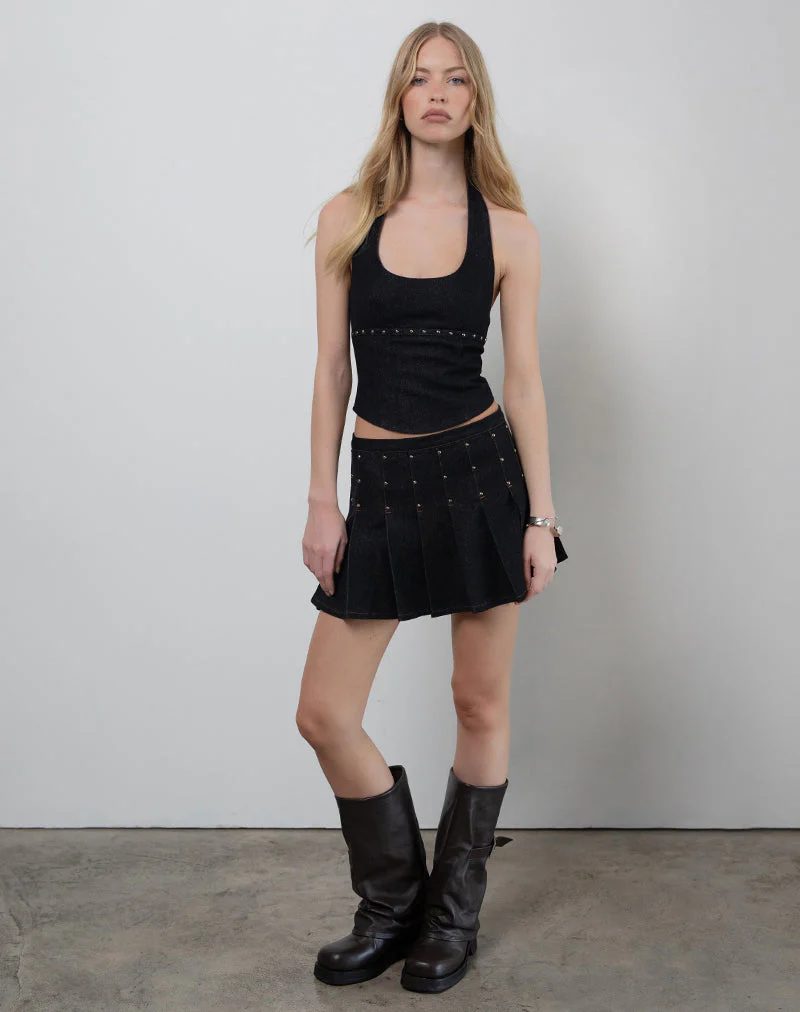 Gatlin Skirt in Chambray Studs Black - Image 4
