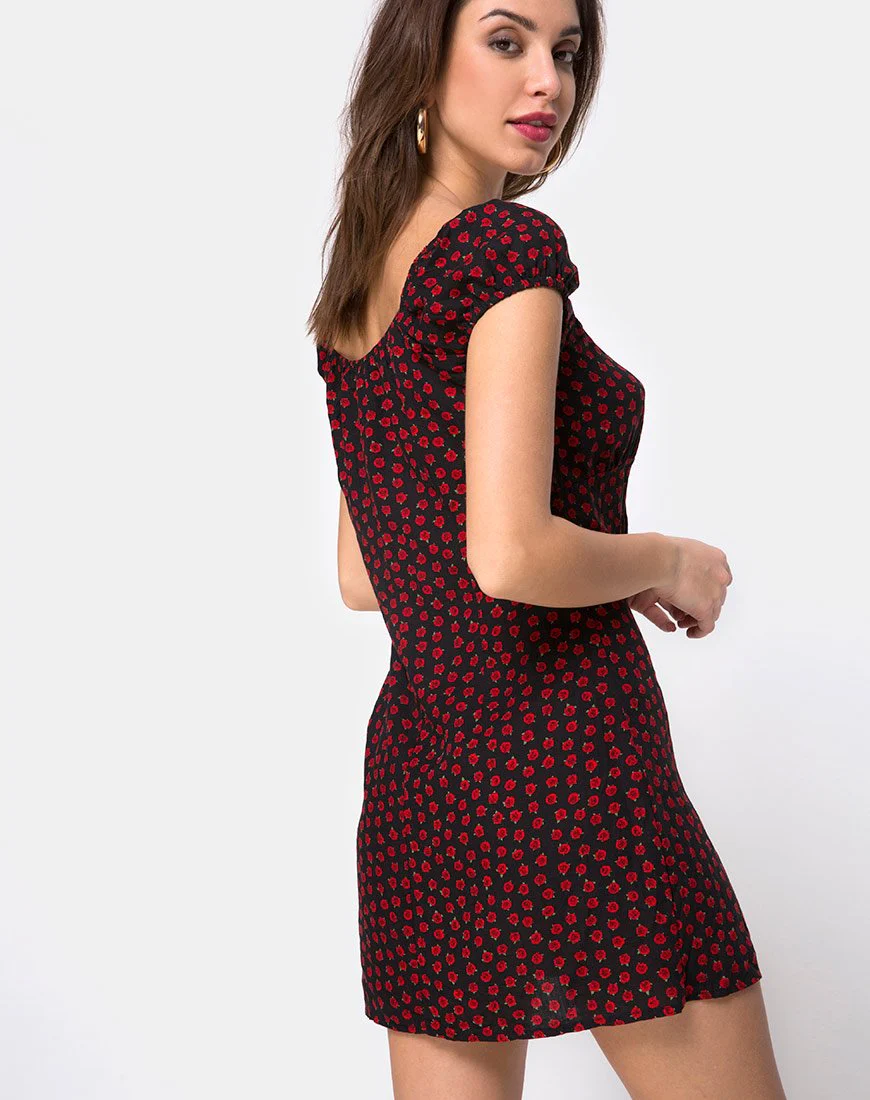 Gaval Mini Dress in Dotty Rose Black - Image 4