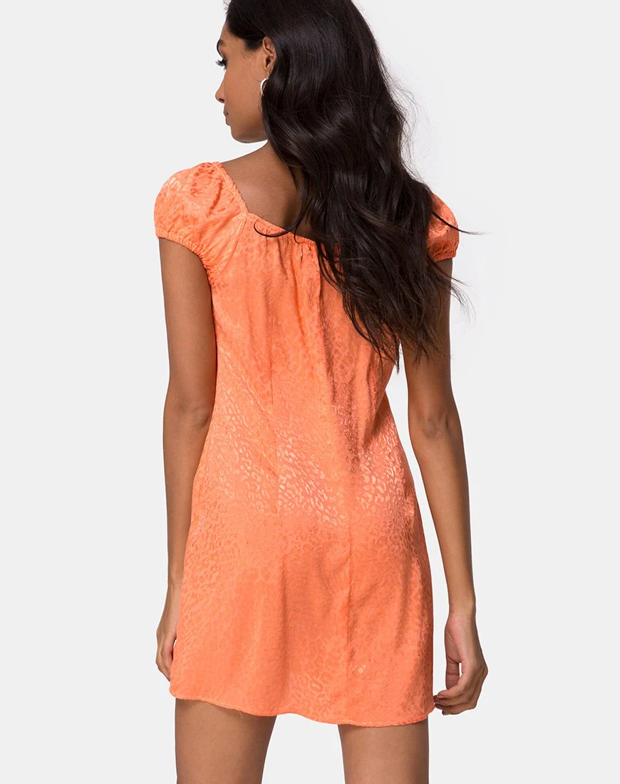 Gaval Mini Dress in Satin Cheetah Coral - Image 2