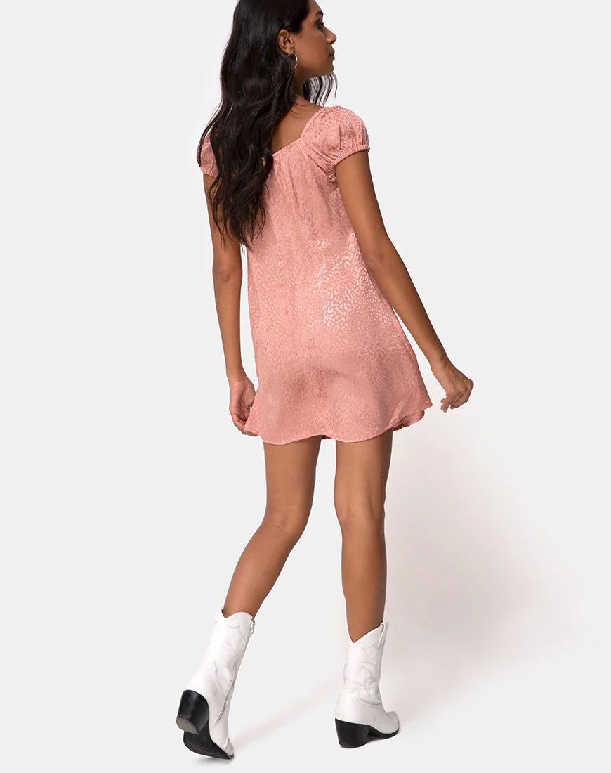 Gaval Mini Dress in Satin Cheetah Dusty Pink - Image 4