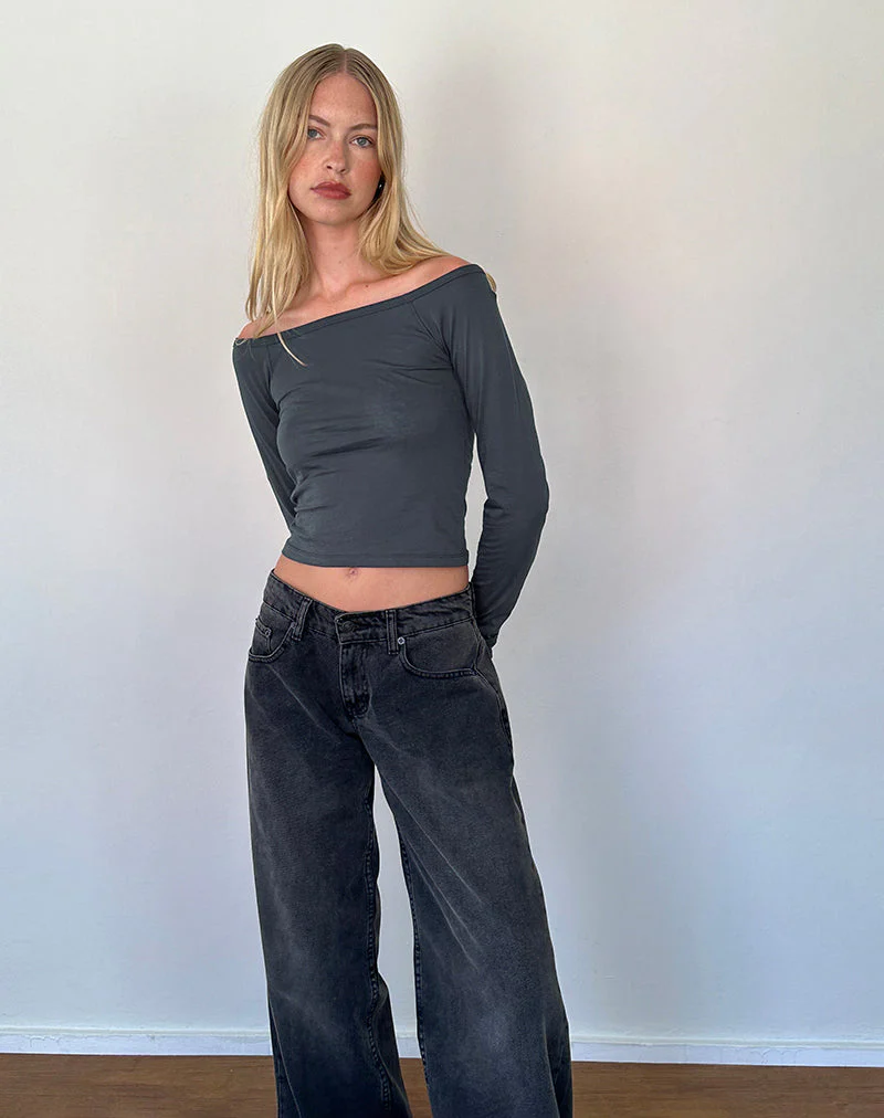 Gavya Long Sleeve Bardot Top in Ocean Storm Jersey - Image 4
