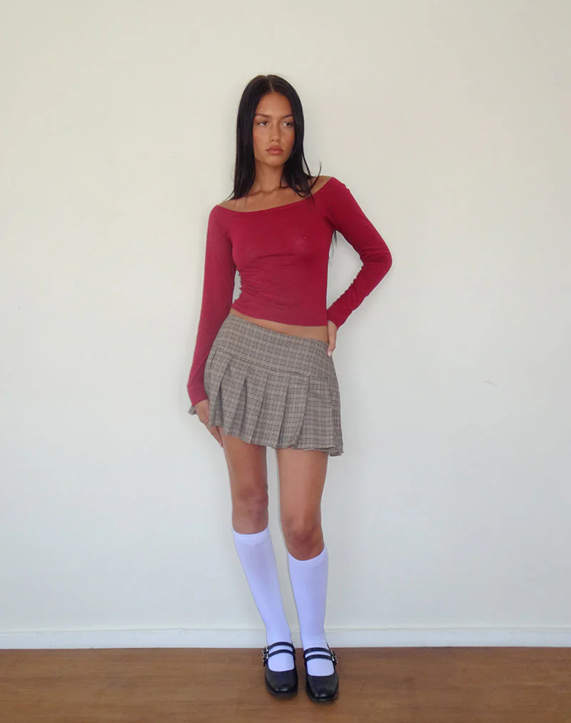 Gavya Long Sleeve Tissue Jersey Bardot Crop Top In Adrenaline Red - Image 3