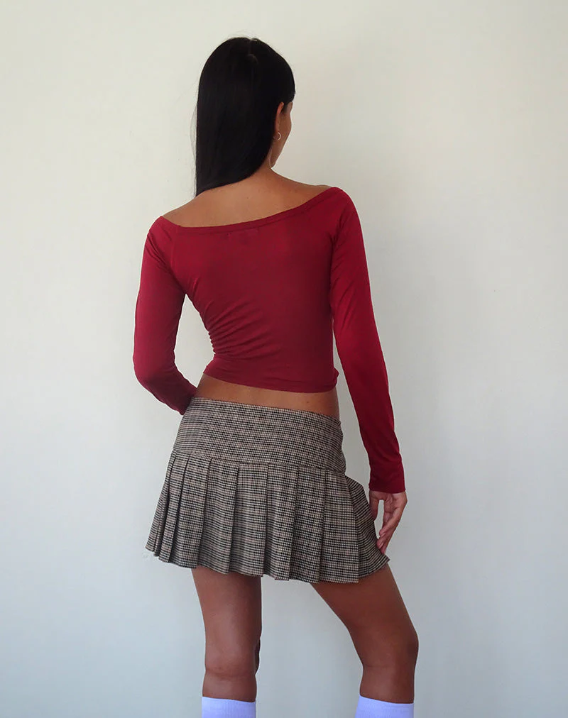 Gavya Long Sleeve Tissue Jersey Bardot Crop Top In Adrenaline Red - Image 5