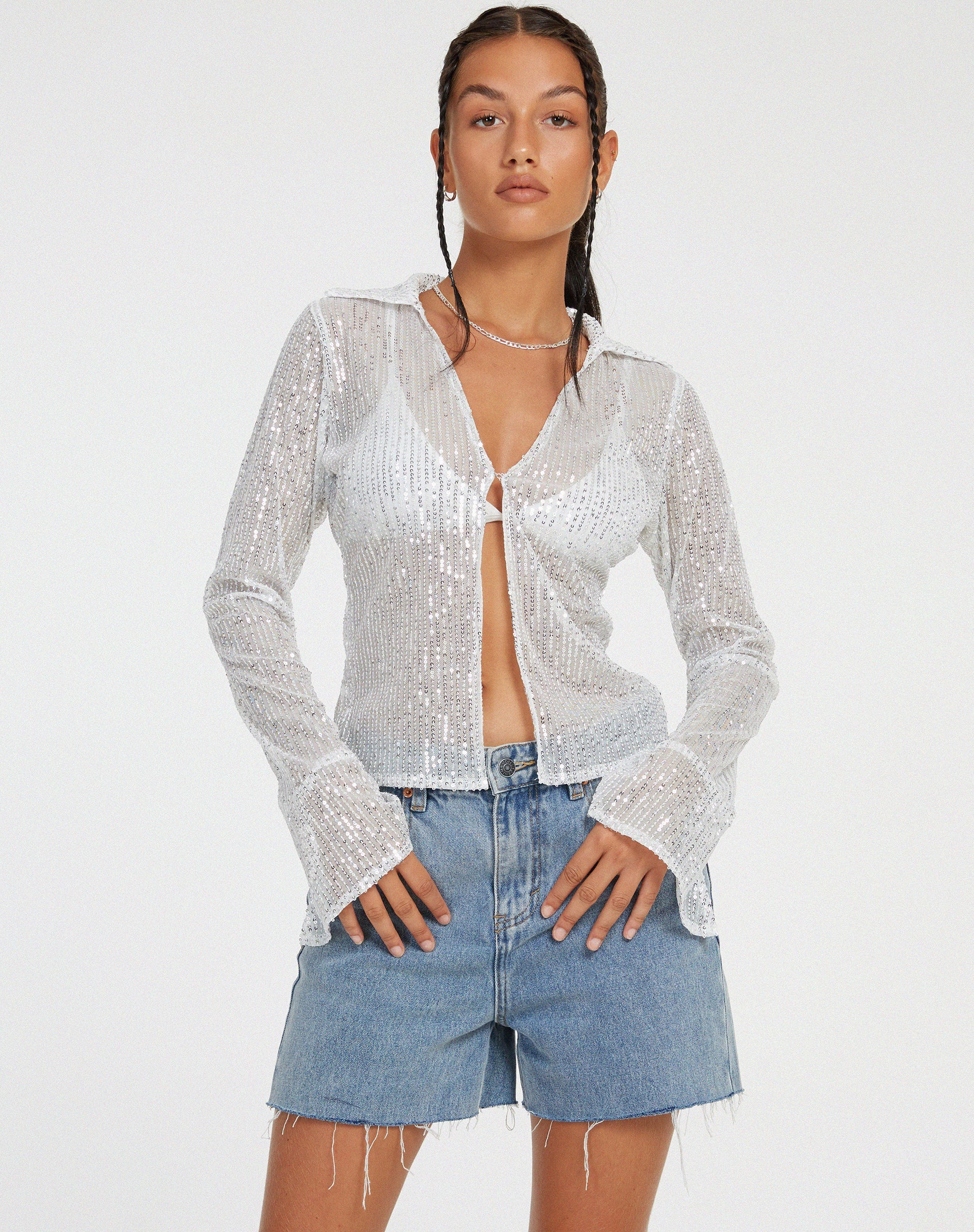 Gedza Top in Sequin Silver - Image 4