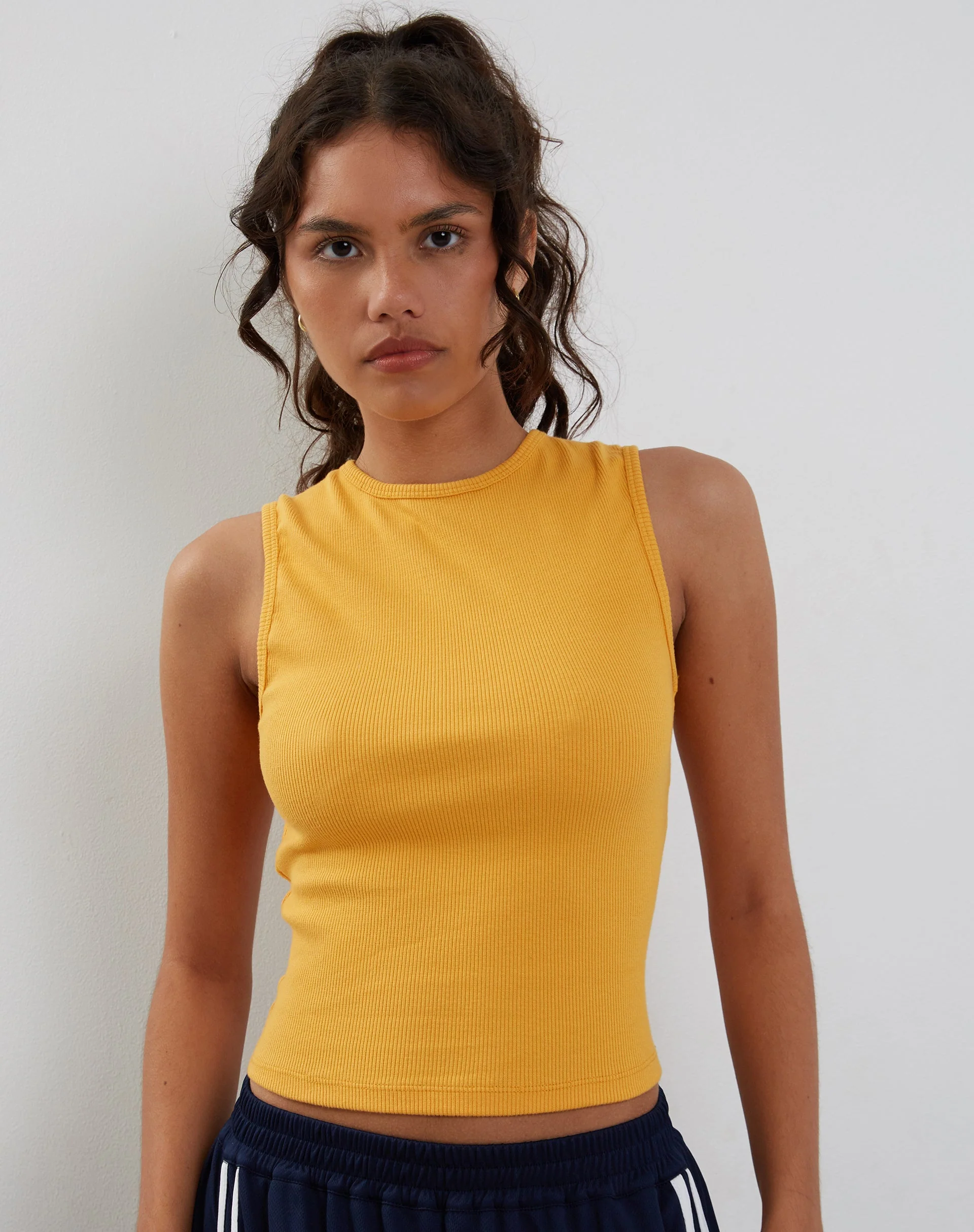 Gelsho Open Back Tank Top in Faded Orange Rib - Image 5