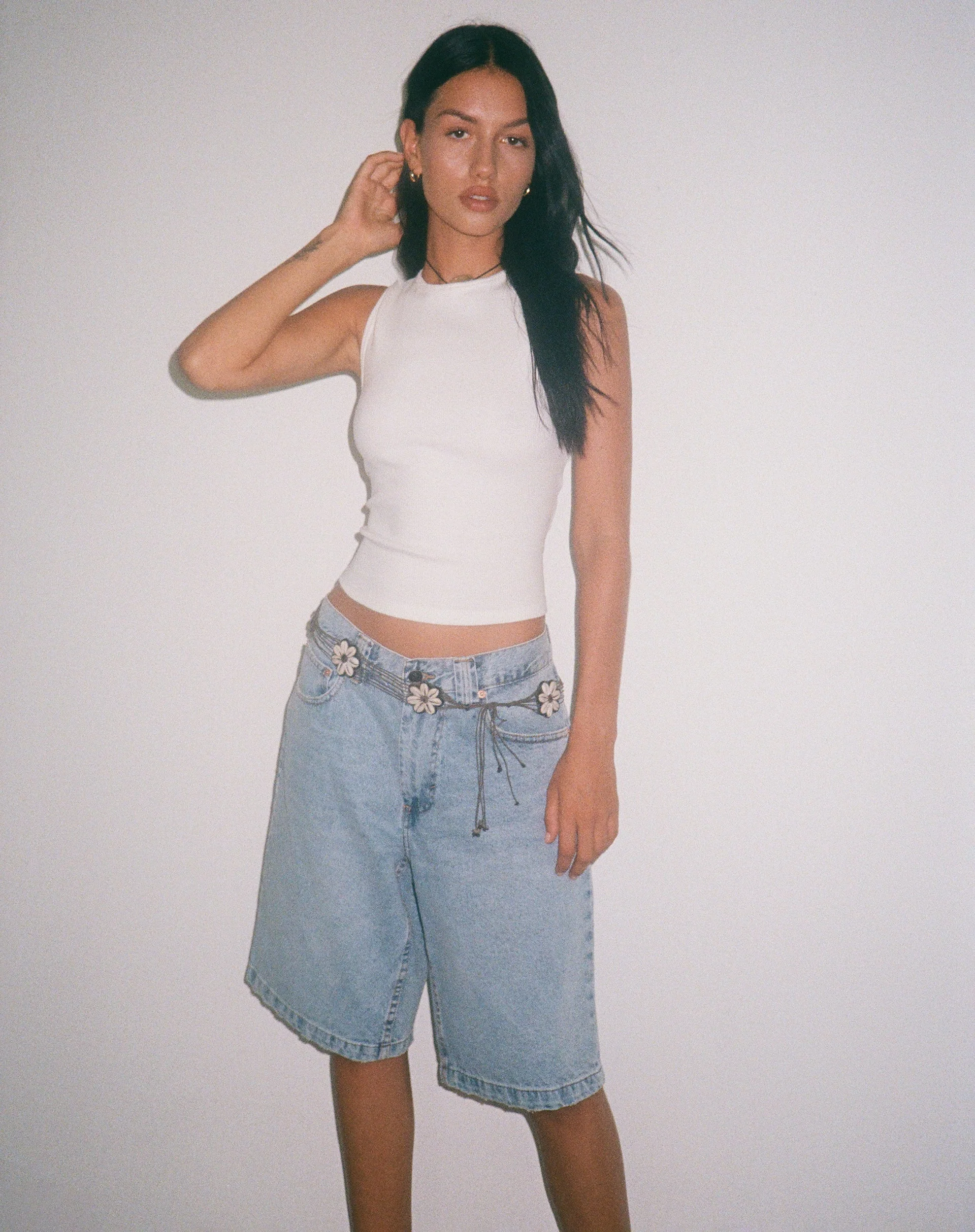 Gelsho Open Back Rib Tank Top in Off White - Image 3