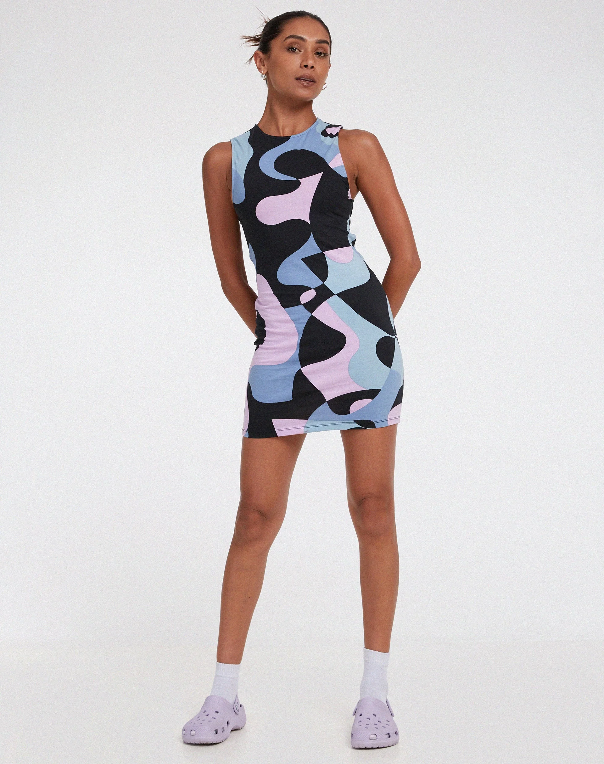 Genul Mini Dress in Abstract Purple - Image 3