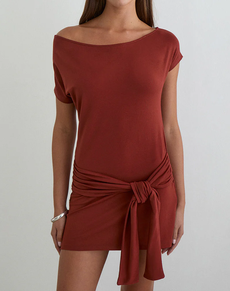 Genya Mini Dress in Jersey Fired Brick - Image 2