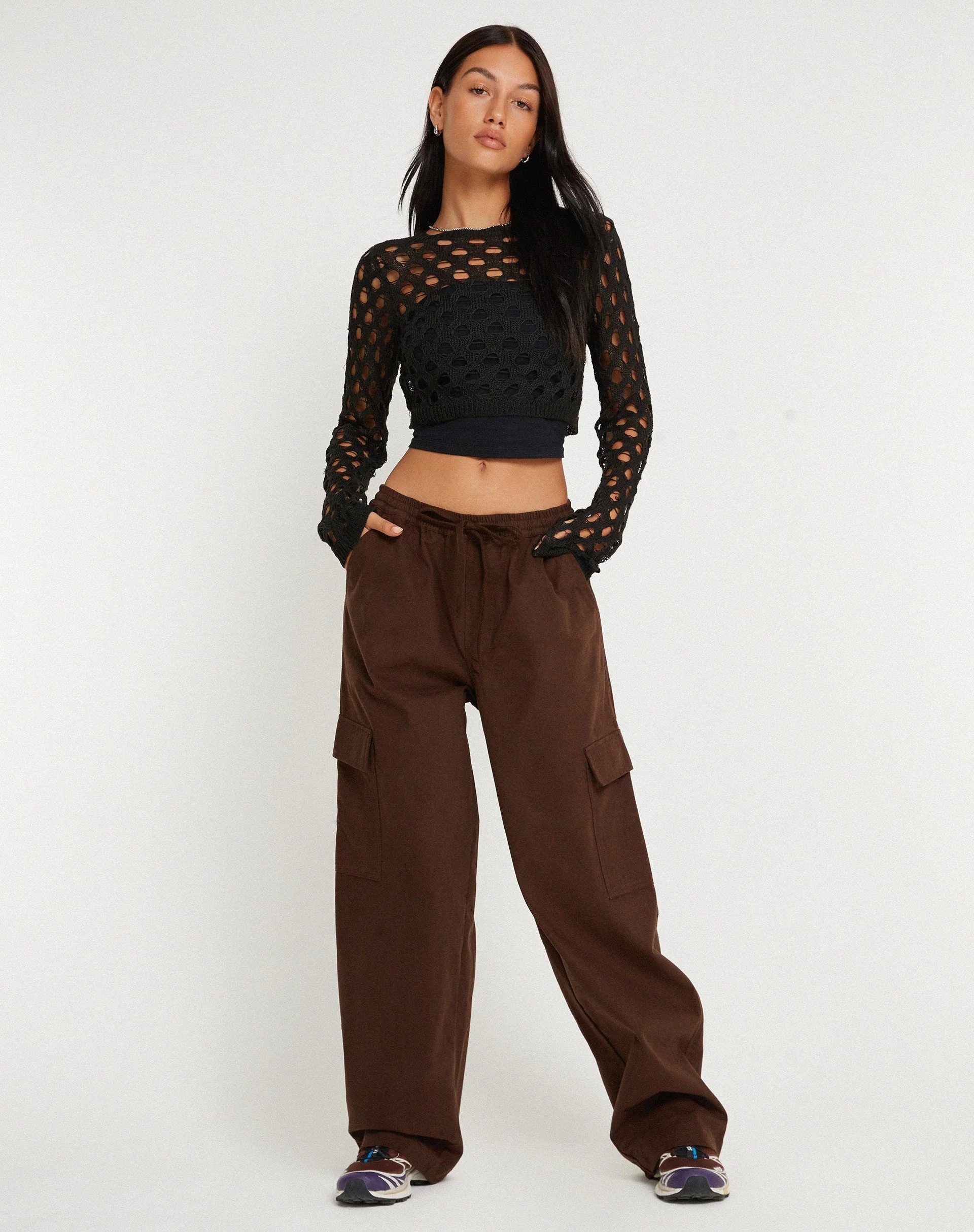 Geona Wide Leg Cargo Trouser in Brown - Image 2