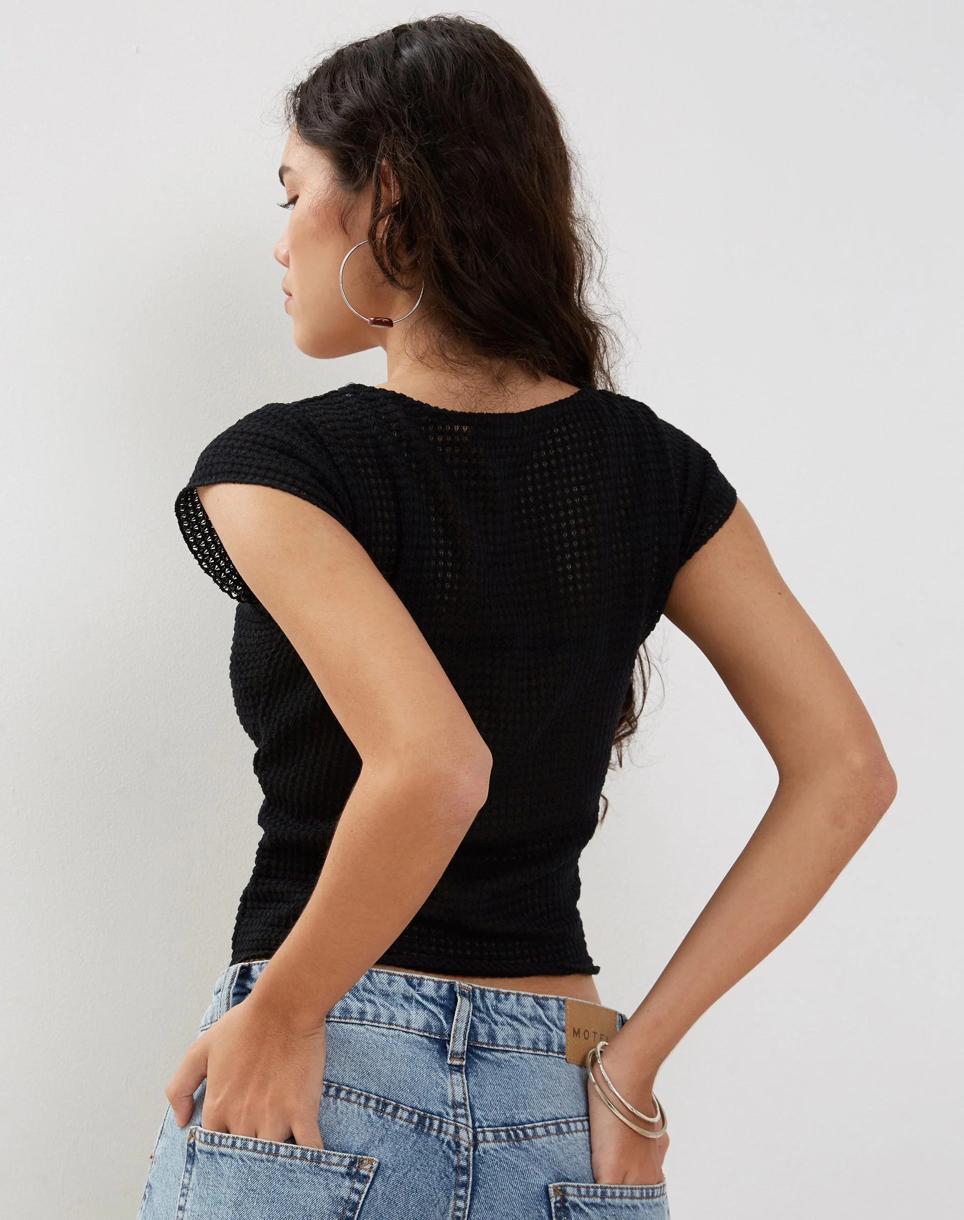 Gianina Crop Top in Black Textured Crochet - Image 5