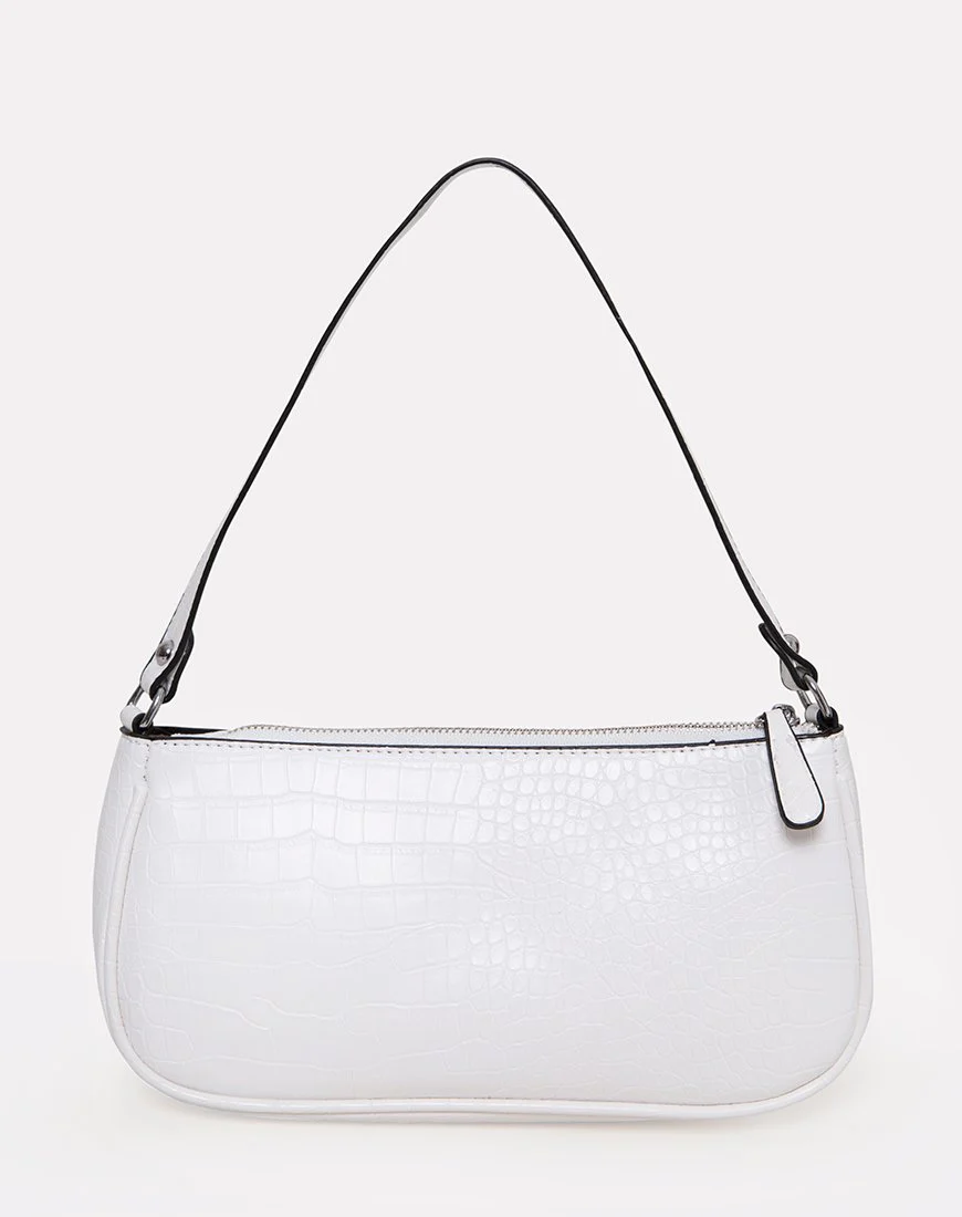 Gigi Shoulder Bag in Croc White - Image 4