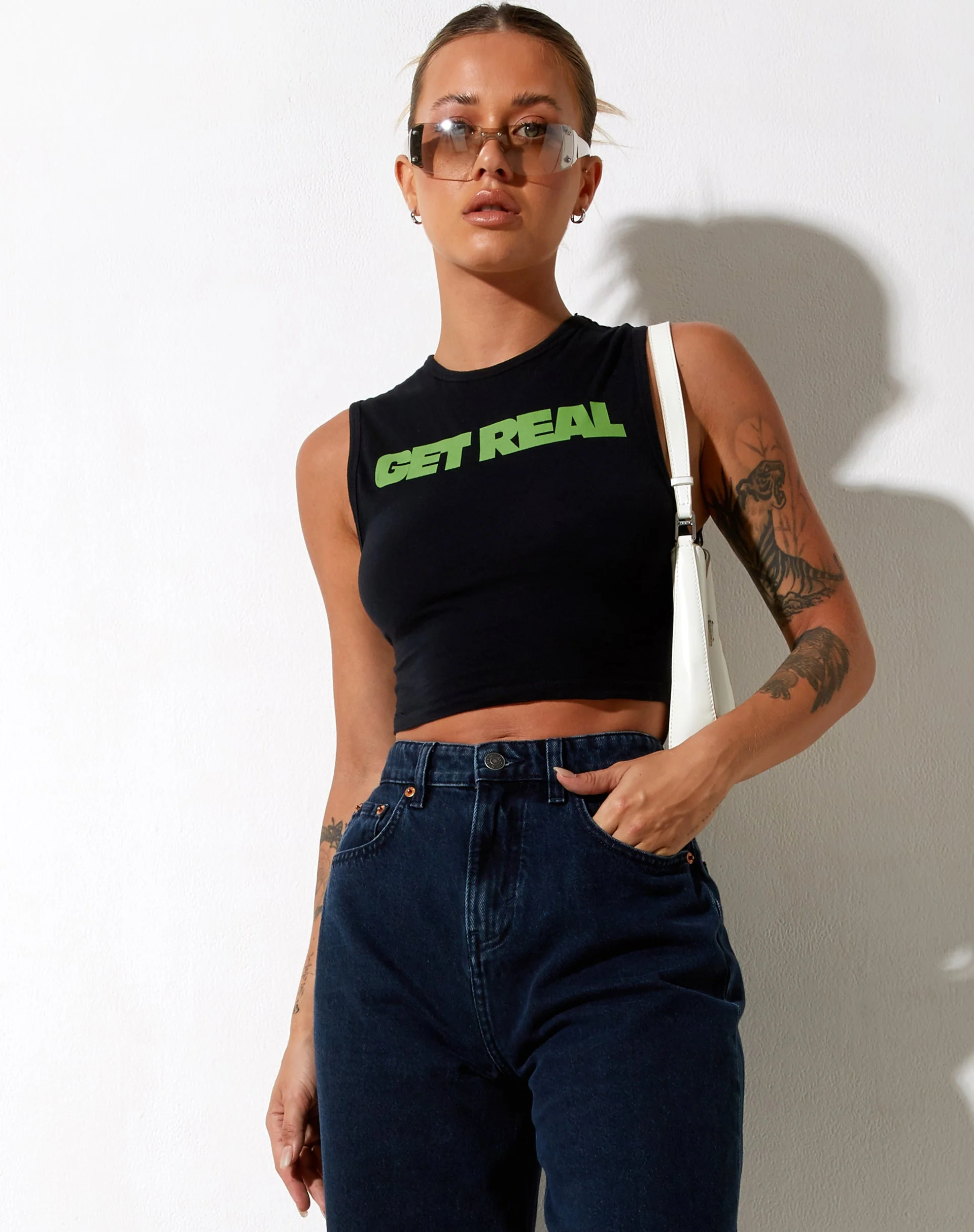 Gimon Crop Top in Black Get Real - Image 2