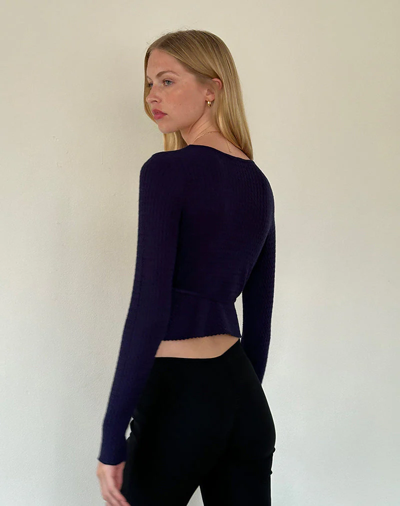 Gisela Knitted Wrap Cardigan in Midnight Blue - Image 4